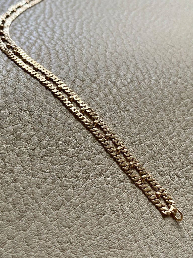 18k Gold double row pressed curb link bracelet -  7.75 inch length