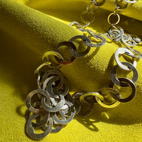 Silver Handmade Flat Circles Chain Necklace - 36 inch length