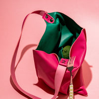 Wedge handbag - French lamb leather in Fuchsia pink - Luxury edition *06