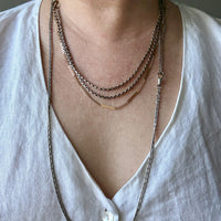 Early 1900s Antique PLATINUM Link Longuard Chain Necklace with Dog Clip - 31-62 inch length