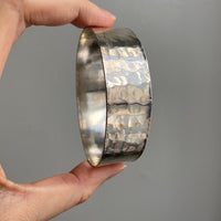 1975 Extra wide heavy hammered texture silver bangle by NOKO - size 8.1 inch
