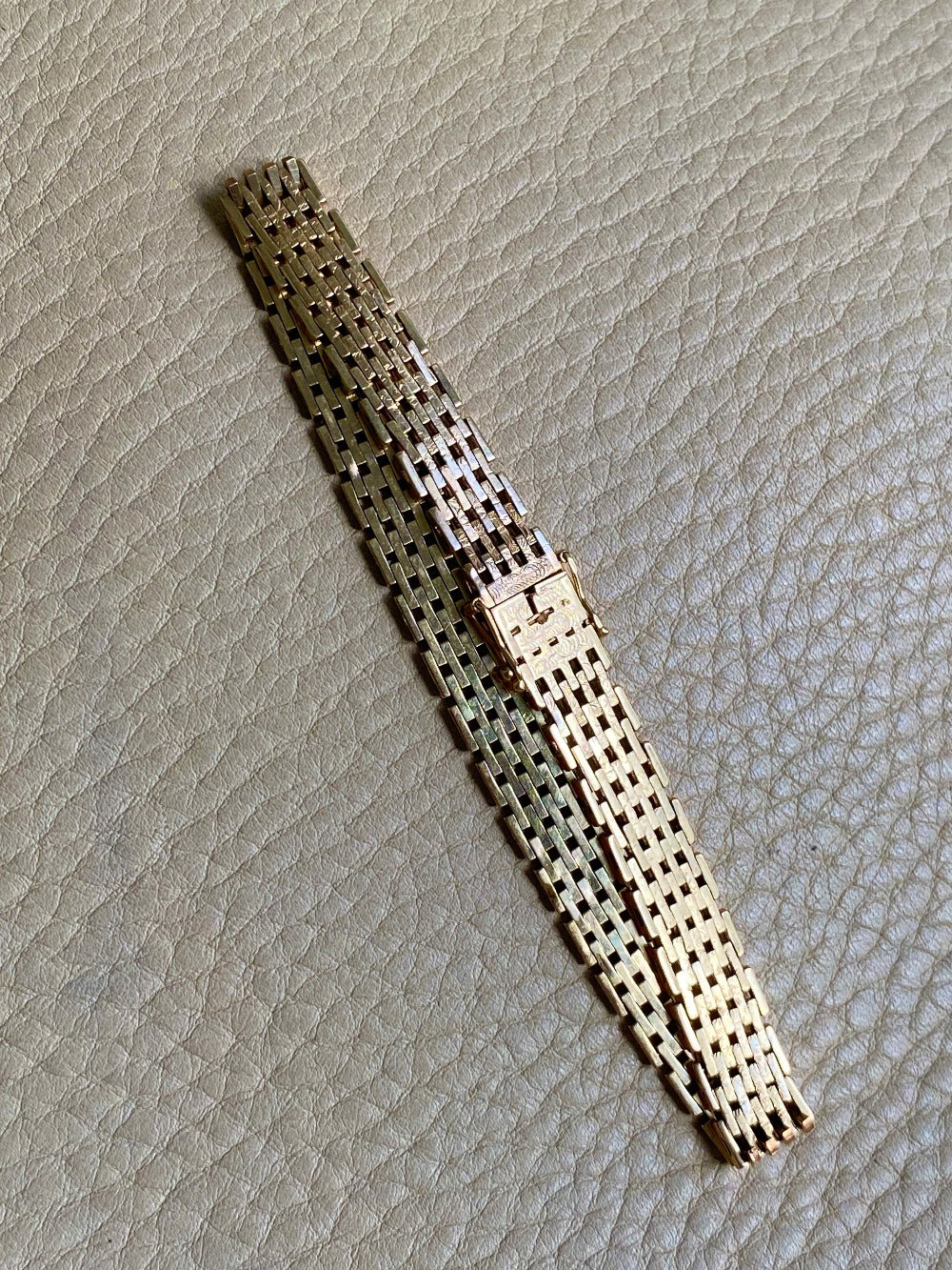 14k gold Danish brick link bracelet - textured and reversible - 7.75 inch length
