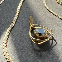Swedish Vintage Rounded Triangle Pendant in 18k gold with Large Faceted Crystal Quartz Stone - Signed