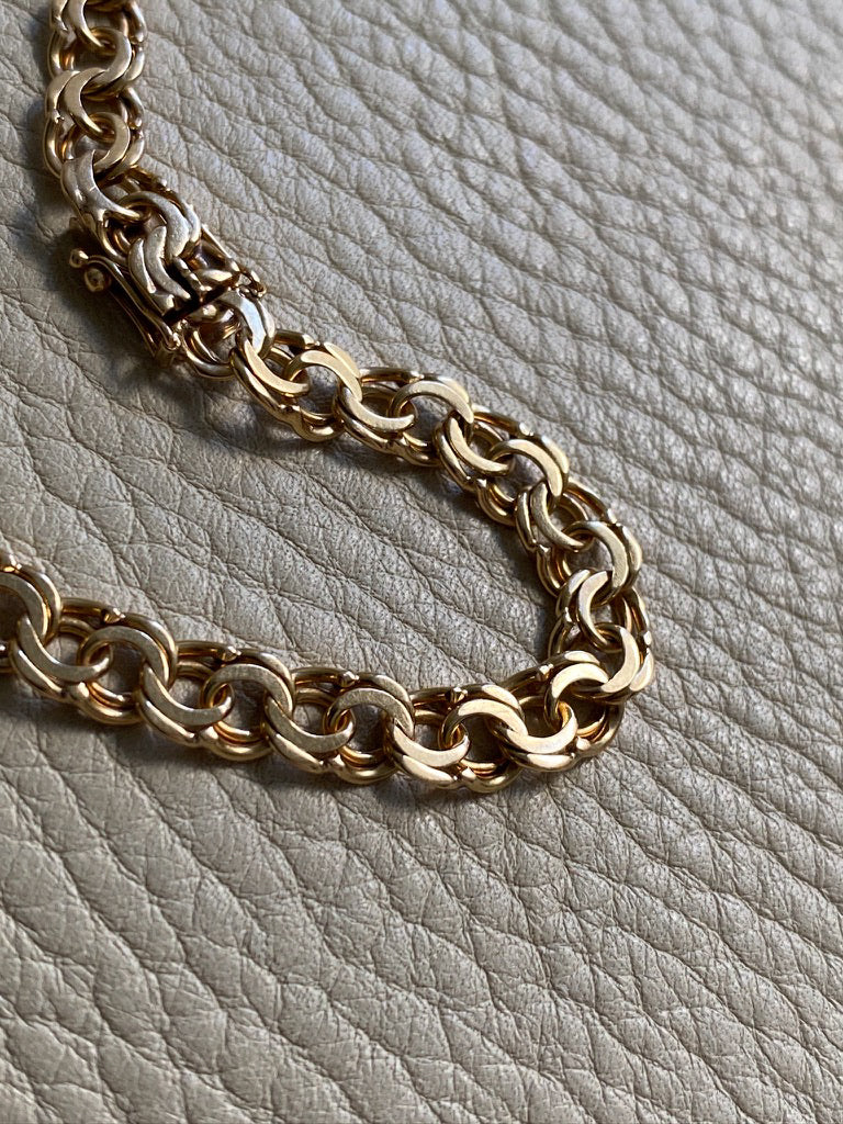 Vintage 1963 Double link solid 18k gold bracelet - 7.5 inch length