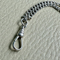 Edwardian era Sterlling Silver Longuard Curb Link Chain with Swivel Dog Clip - 31 inch doubled necklace length adjustable