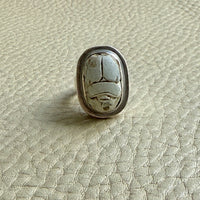1972 Egyptian Revival Scarab Beetle Ring in Sterling Silver – Size 5.25