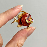 18k Gold Tropical Fish Brooch with Enamel Detail and Ruby Eye