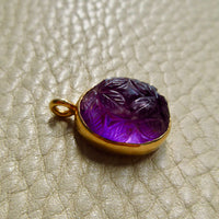 1979 Swedish Hand Carved Domed Amethyst Pendant 18k Gold – 1 inch drop