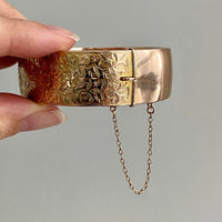 Antique floral engraved wide hinged 9k bangle - Birmingham, England