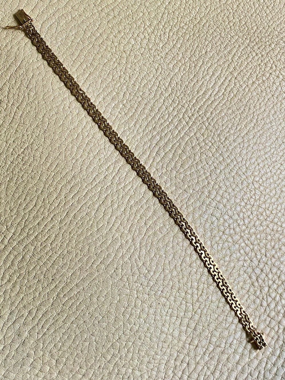 Midcentury era 14k gold Virola Link - Double strand bracelet - 7.25 inch length