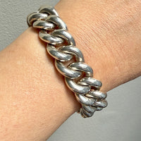 WOW! Vintage Silver SOLID Puffy Curb Link Bracelet - 7.3 inch interior circumference