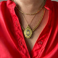 Phenomenal! 1928 Detailed WEIGHTY! 18k gold medallion pendant with blue enamel - by WA Bolin