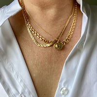 Midcentury Swedish 18k gold pressed curb link necklace, graduated width - 18 inch length