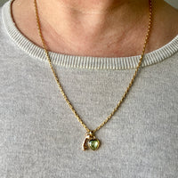 18k gold transparent green stone puffy heart pendant or charm