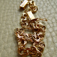 1966 Vintage Double Link Solid 18k Gold Bracelet - 7.2 inch length