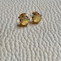 Vintage Opal Earrings in Ruffled 14k gold Setting - 9mm diameter