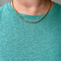 Midcentury era 18k Gold Necklace - Rolo Link Variation Chain Necklace - 17.5 inch length