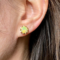 Vintage Opal Earrings in Ruffled 14k gold Setting - 9mm diameter