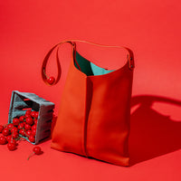 Wedge handbag - French lamb leather in Cherry red - Luxury edition *05