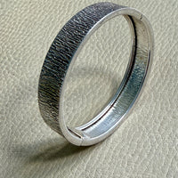 Swedish Vintage Textured Hinged Bangle in Silver- 7 inch interior circumference