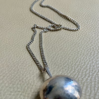 Vintage Silver Hammered Orb Pendant with Substantial Curb Chain - 23.8 inch length