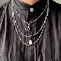 Edwardian era Sterling Silver Longuard Curb Link Chain with Swivel Dog Clip - 31 inch doubled necklace length adjustable