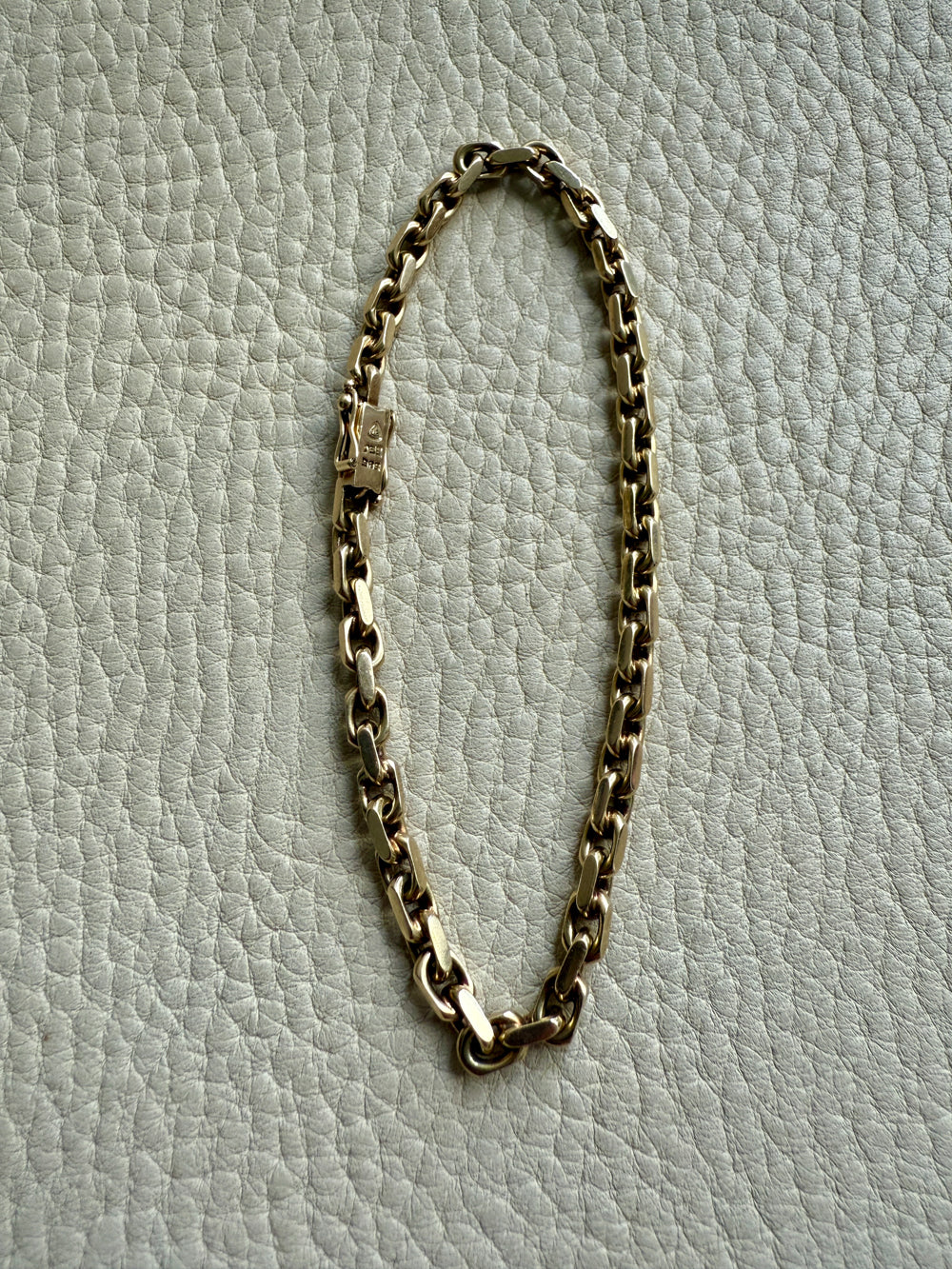 Vintage Biker Link Bracelet in 14k solid gold - Signed EEJ - 7.6 inch length