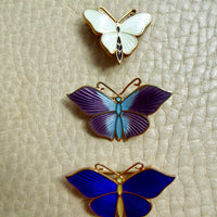 1952 Gilt Silver Ultramarine Blue Guilloché Enamel Butterfly Brooch by Tillander - 1.3 inch width