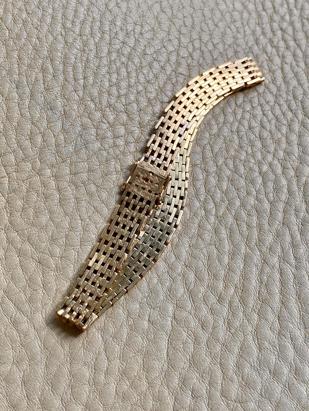 14k gold Danish brick link bracelet - textured and reversible - 7.75 inch length