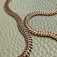 Vintage Swedish Wide Herringbone Link Necklace 18k Gold – 20 Inch Length