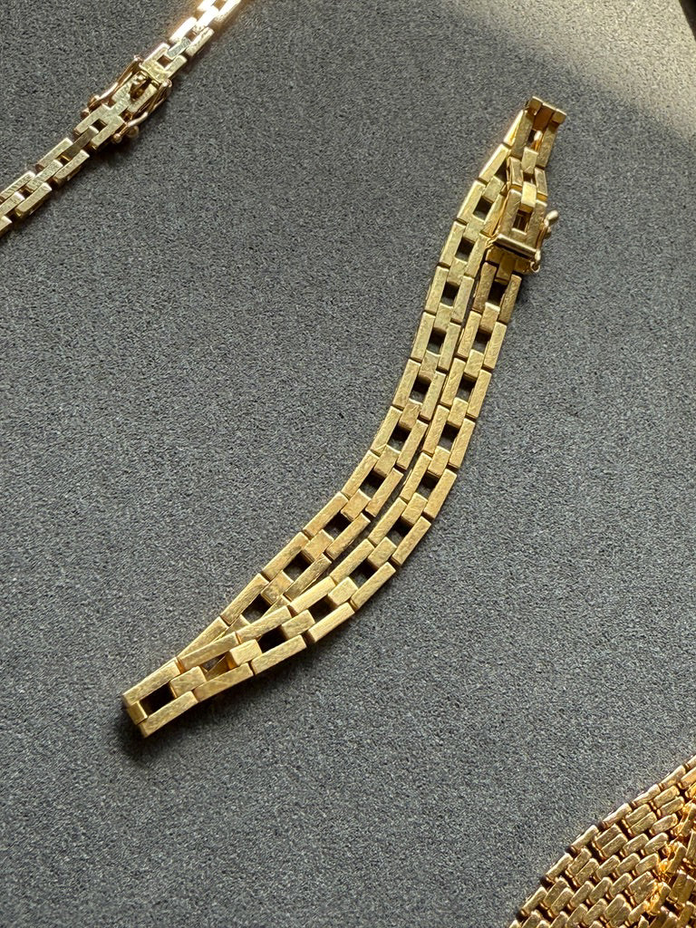 Slinky 18k Gold Vintage Midcentury Brick Link Bracelet - 7.3 inch length