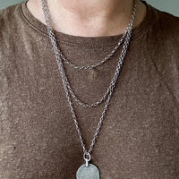 1880 Antique Silver Link Longuard Chain Necklace with Coin Pendant - 61.75 inch length