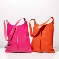 Wedge handbag - French lamb leather in Fuchsia pink - Luxury edition *06