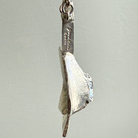 Brutalist Silver Rod Link Necklace with Organic Square Pendant and Large Faceted Crystal Quartz - 20.8 inch length