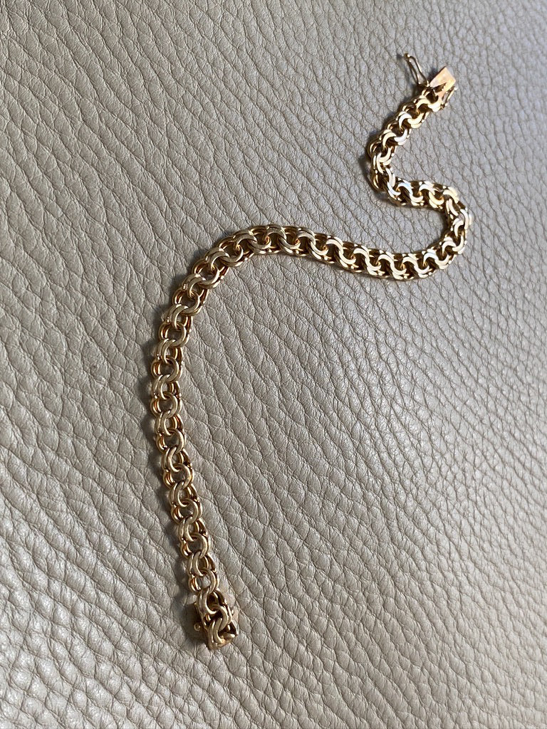 Vintage 1963 Double link solid 18k gold bracelet - 7.5 inch length
