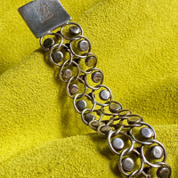 1940s Era Sterling Silver Handmade Link Chain Bracelet with 2 Rows of Turquoise Cabochons- 7.2 inch length