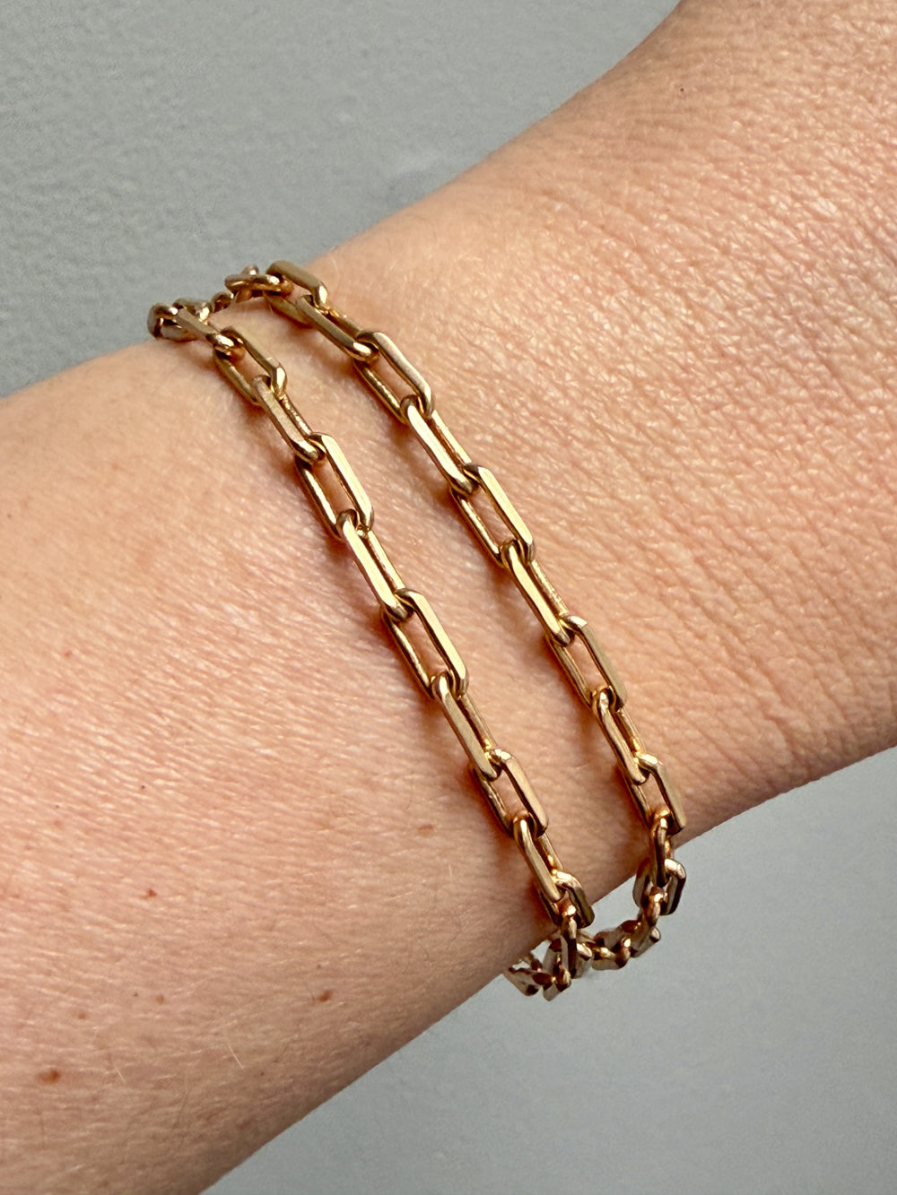 1977 Double Biker Chain Bracelet with Elongated Links - Vintage 18k Gold - 7.4 inch length