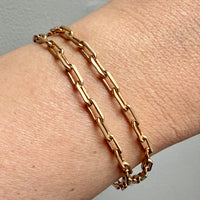 1977 Double Biker Chain Bracelet with Elongated Links - Vintage 18k Gold - 7.4 inch length