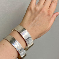 1975 Extra wide heavy hammered texture silver bangle by NOKO - size 8.1 inch