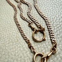 Antique 18k Gold Pressed Curb Link Watch chain Necklace Setup with Large Bolt clasps - 21.5 inch total length
