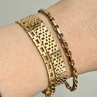 1943 Vintage Silky 18k Gold Wide Link Bracelet with Charm - 6.5 inch length