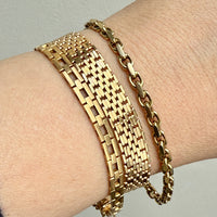 Slinky 18k Gold Vintage Midcentury Brick Link Bracelet - 7.3 inch length