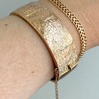 Antique floral engraved wide hinged 9k bangle - Birmingham, England