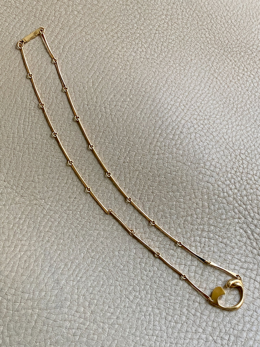Finnish 18k gold bar link necklace with stylized heart centerpiece - 16.5 inch length