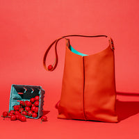 Wedge handbag - French lamb leather in Cherry red - Luxury edition *05