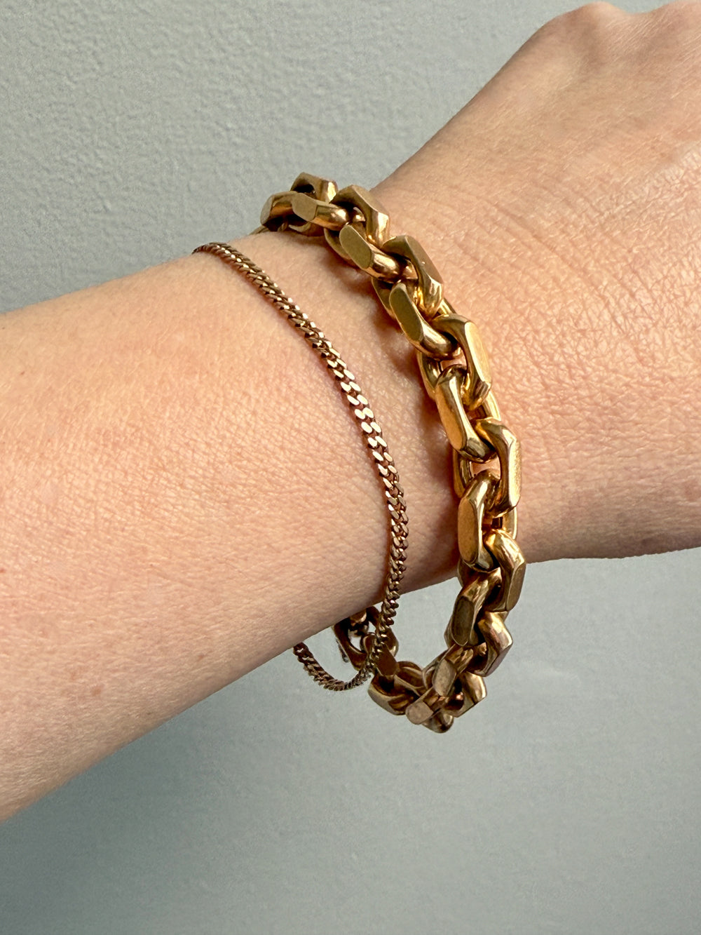 CHONK! 1911 Swedish Antique 18k gold Biker Link Bracelet 8mm width - 7.1 inch interior circumference