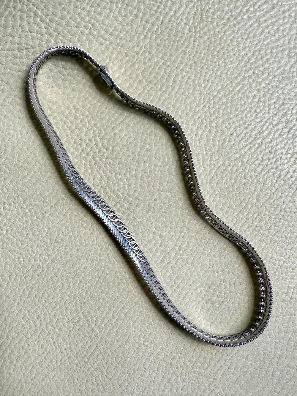 Silver Handmade Crosshatch Link Necklace - 17.1 inch length
