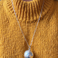 Vintage Silver Long Necklace with Orb Pendant - 25.6 inch length