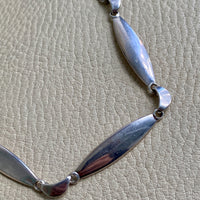 1950s Danish Modernist Almond and Crescent Moon Link Necklace in Sterling Silver by Arne Johansen- Adjustable length 15.6-17.5 inches