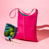 Wedge handbag - French lamb leather in Fuchsia pink - Luxury edition *06